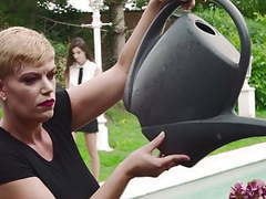 TubeWish presents: Busty mother fucks young daughter outdoor
